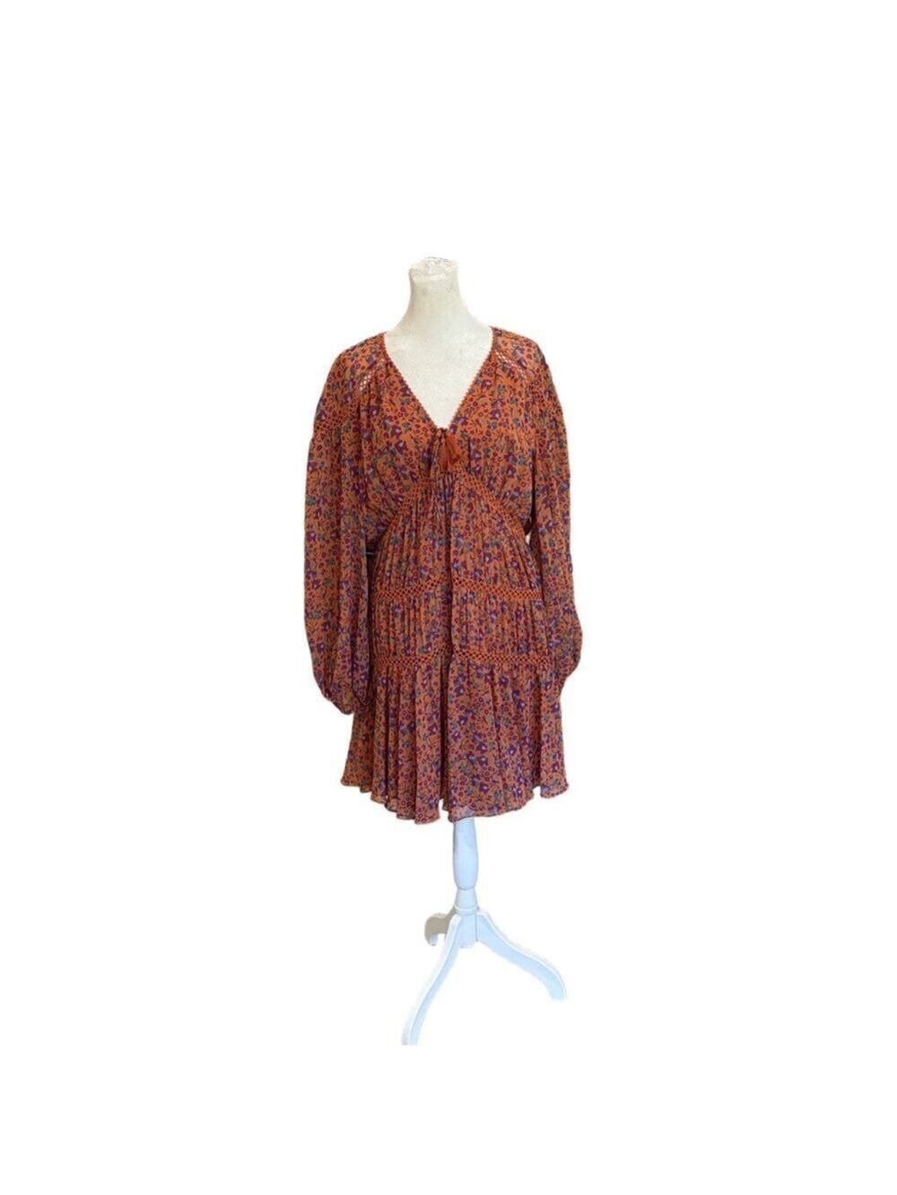 Rebecca Minkoff Sz L peasant dress. Tiered skirt sheer sleeves boho prairie